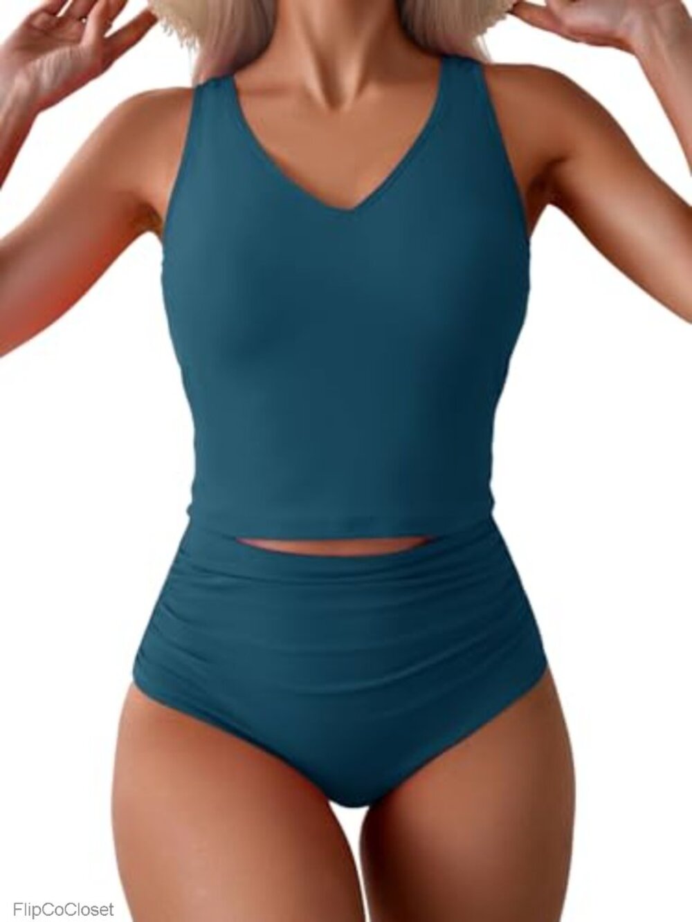 Women's Tummy Control Tankini Set High Waist Two Piece Bathing Suit Push Up
